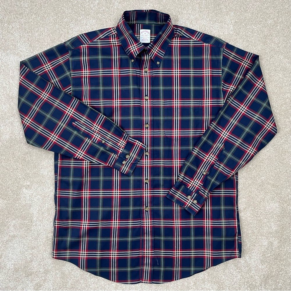 Brooks Brothers Shirt Adult Medium Plaid Button Up Supima Cotton Preppy Men